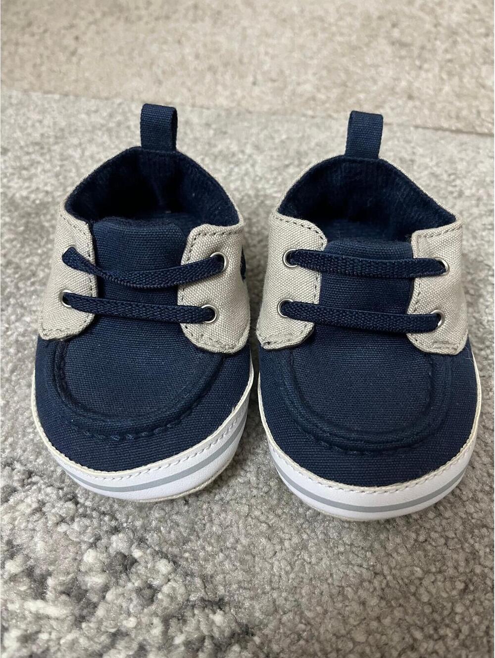 Baby Boat Shoes 3-6M Navy Tan Preppy Slip On